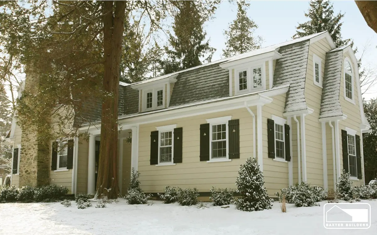 Dutch colonial whole-house renovation with new siding and shutters